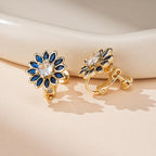 EVEVIC Austrian Crystal Flower Clip On Earrings for Women, 14K Gold Plated