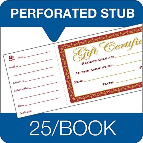 Adams 1-Part Gift Certificates with Stub 3-1/4" x 7-13/16", (4)