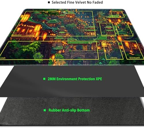 MTG Playmat with Zones Magic Card Playmat Game Mat,TCG & CCG Card Games Mat with Free Storage Bags Size 24 x 14 Inches (with Zones,House)