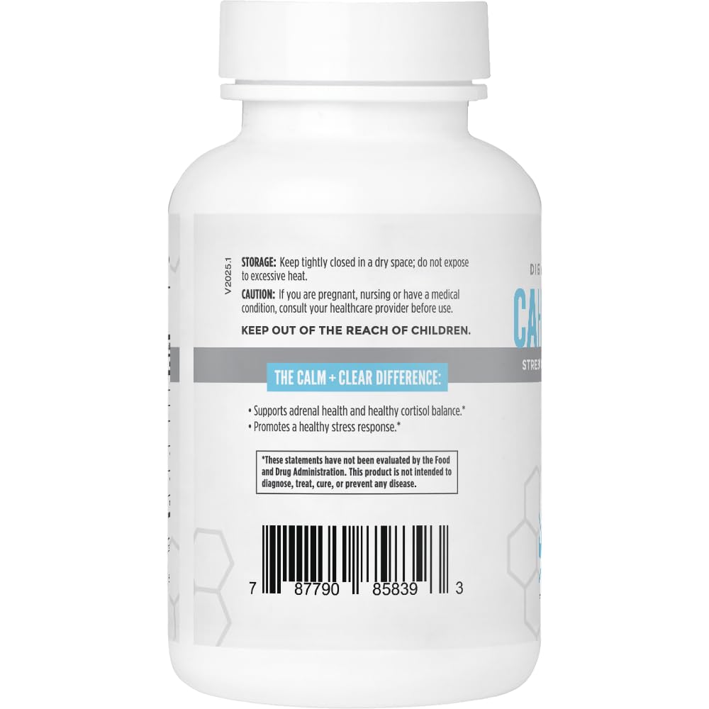 NBI Calm + Clear Mood and Focus Support | Natural Stress and Adrenal Support with Magnesium, GABA, Ashwagandha, L-Theanine, Glycine, Bacopa, Skullcap, and Hops Powder | 60 Count Capsules