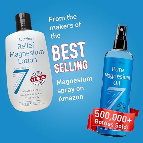 Seven Minerals Magnesium Lotion for Soothing Relief & Relaxation - Highly Concentrated Magnesium for Better Sleep, Feet & Joint Care. Non-Greasy Lotion with Skin Friendly Ingredients - 8 fl oz