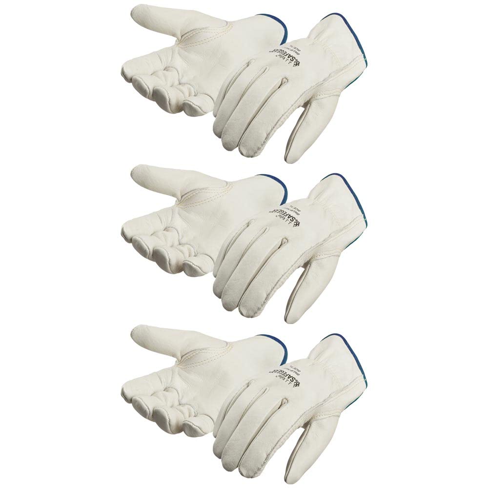 SAFEGEAR 3-pk. Cowhide Leather Work Gloves with Keystone Thumb - XL Driver Safety Gloves for Men or Women - For Truck Driving, Construction, Welding, Gardening & More - & Associates