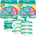 Pampers Easy Ups Pull On Training Underwear Girls, 2T-3T, 2 Month Supply (2 x 140 Count) with Sensitive Water Based Baby Wipes 12X Multi Pack Pop-Top and Refill (1008 Count)