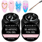 Makartt 3D Nail Foil Glue, 2Pcs 8ml Nails Transfer Gel Adhesive for Linear, Shell, Ripple Designs, UV LED Lamp Required