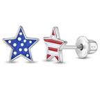 In Season Jewelry Enamel Flag Star Shaped Safety Screw Back Girl Earrings