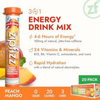 Zipfizz Energy Drink Powder, 20 Pack Electrolyte Mix with B12 - Peach Mango