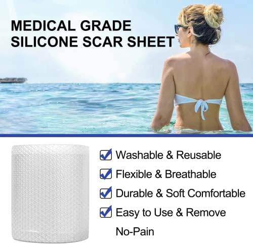 Silicone Scar Sheets (1.6” x 120”), Clear Gel Silicone Scar Tape, Invisible Medical Grade Scar Silicone Strips, Transparent Advanced Removal Scar Patches for C-Section, Keloids, Burn, Acne