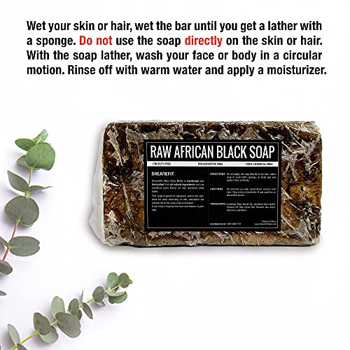 Raw African Black Soap Bar - For All Skin Types - Face, Body, Hair Soap Bulk Bars (1 Pound)