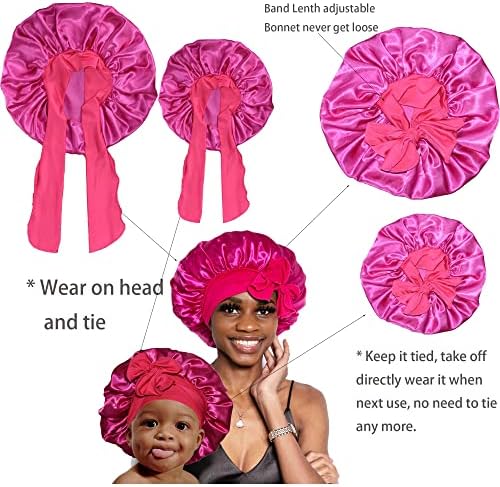 BONNET QUEEN Mommy and Me Silk Satin Sleep Bonnet Hair Wrap 2Pcs