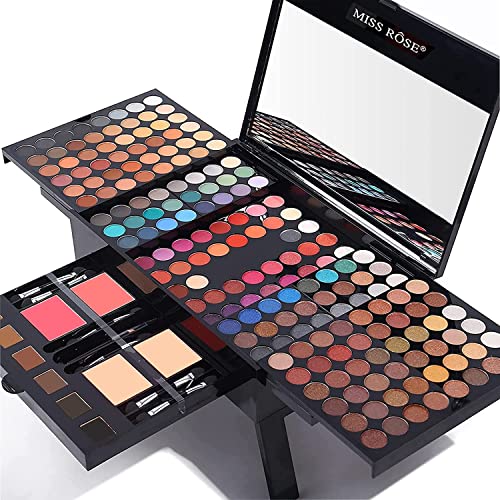MISS ROSE 190 Colors Cosmetic Make up Piano Box Set,Combination with Eyeshadow /Facial Blusher /Eyebrow Powder /Eyeliner Pencil /Mirror,All-in-1 Makeup Gift Set (Color B)