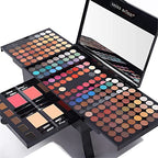 MISS ROSE 190 Colors Cosmetic Make up Piano Box Set,Combination with Eyeshadow /Facial Blusher /Eyebrow Powder /Eyeliner Pencil /Mirror,All-in-1 Makeup Gift Set (Color B)