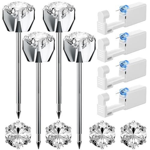 12 Pcs Ear Piercing Kit Disposable Ear Piercing Gun Kit with 4 Pcs 6 Prong Setting Cubic Zirconia Earrings Stud 316L Stainless Steel Easy to Use at Home Self Ear Piercer Gun Kit Tool, Silver