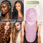 BONNET QUEEN Braid Bonnet Silk Bonnet Foldable Extra Long Bonnet for Braids Satin Bonnet for Sleeping Hair Bonnet with Tie Band Long Sleep Cap Light Rose Gold