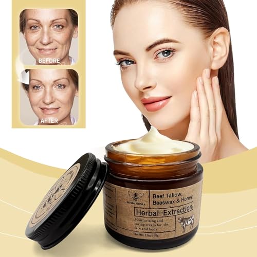 Beef Tallow Balm for Skin Care - Natural Moisturizer for Face & Body-Honey Balm with Vitamins-Whole Body & Face Moisturizer (2PCS)
