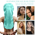 3Pcs Bonnets for Black Women Braid Bonnet, Large Long Satin Bonnet for Braids, Black Women Satin Silk Bonnet with Stretchy Tie Band Sleep Bonnet Cap for Long Curly Hair (Green & Black Pattern & Brown)