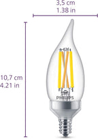 PHILIPS LED 75W BA11 E12 or E26 Adapter Base 3-Pack Ultra Definition Daylight (5000K) 700 Lumen (5.5W = 75W) Dimmable Flicker-Free Candelabra Light Bulbs