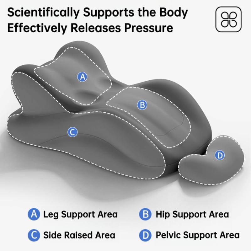 Butt Cushion for Couples - Memory Foam Support Pillow for Women, Sitting and Lying. Ideal for Waist, Neck, and Multi-Position Comfort at Home. Modern Simple Style Pillowcase (All Grey)