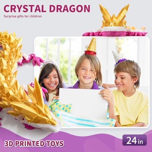 Large 3D Printed Dragon,24 Inch 3D Dragon Toys,Bigger Fidget Crystal Animals Toys, 3D Printed Articulated Animals for Home Office Car Desk Decor (Gold White Purple, 24 inch)
