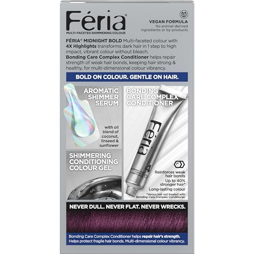 L’Oréal Paris Feria Midnight Bold Multi-Faceted Permanent Hair Dye, One-Step Hair Color Kit for Dark Hair, No Bleach Required, Orchid Glow