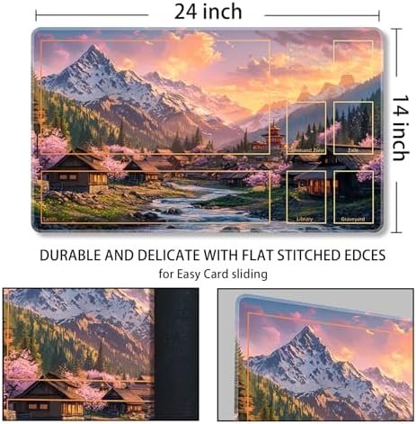 MTG Playmat with Zones Magic Card Playmat Game Mat,TCG & CCG Card Games Mat with Free Storage Bags Size 24 x 14 Inches (with Zones,Mountain)