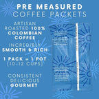 Sarasota Coffee Ground Packets | Gourmet Colombian Medium Roast Ground Coffee Packs | Columbian | Low Acid Mold Free Individual Single Pot Pouches for 12 Cup Coffee Maker | 2 Ounce Bags, 12 Count