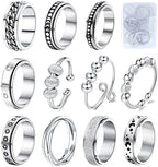 MUCAL Fidget Rings for Anxiety 8pcs Stainless Steel Spinner Ring Anti Anxiety Ring Spinning Moon Star Cool Stress Relieveing Rings for Women Men
