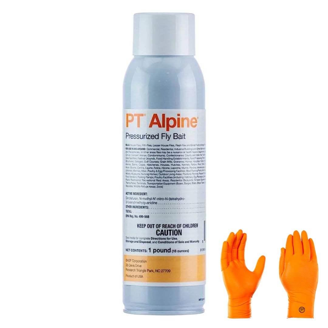 PT Alpine Pressurized Fly Bait - Fly Terminator: Long-Lasting Fly Control Solution with Baiting Properties - Includes USA Supply Protective Gloves