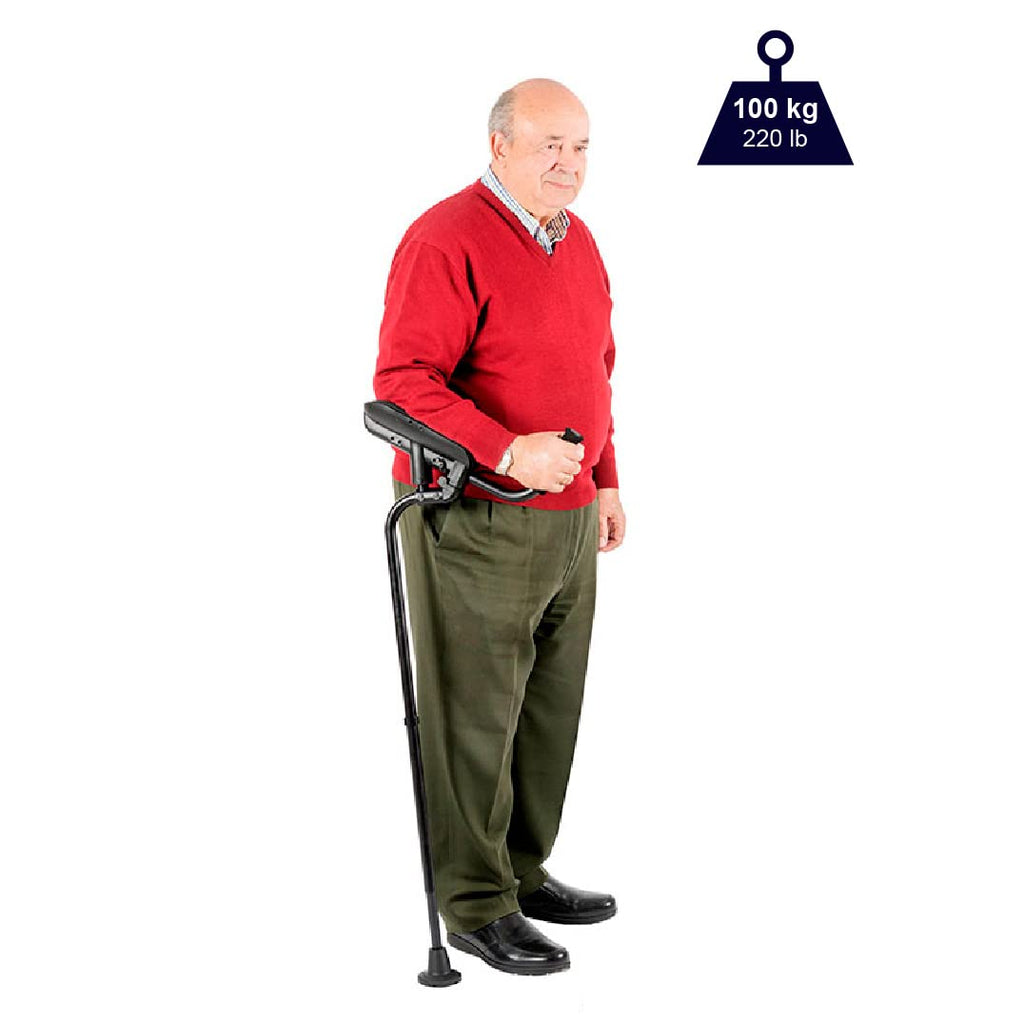 KMINA Adjustable Forearm Crutch for Adults (x1 Unit, Right Handed), Ergonomic Non-Slip Handles with Elbow Support, Patented, PRO Model, Made in Europe