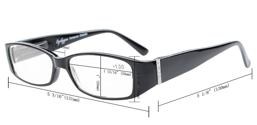CessBlu Computer Glasses with Crystals for Women Reading Blue Light Filter Eyeglasses(Black) without Strength