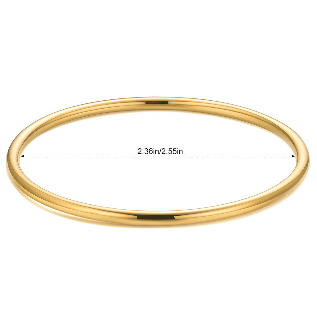 Kainier 3mm 14K Gold Plated Bracelet Stainless Steel Glossy Stackable Thin Round Bangle Bracelet for Women Solid Plain Polished Bracelet Best Gifts for Love