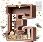 Summidate Wooden Letter Piggy Bank, Extra Thick Large Capacity Piggy Bank for Kids Boys Girls Toddler, Alphabet E Money Bank| Coin Box Birthday, Christmas, Festival