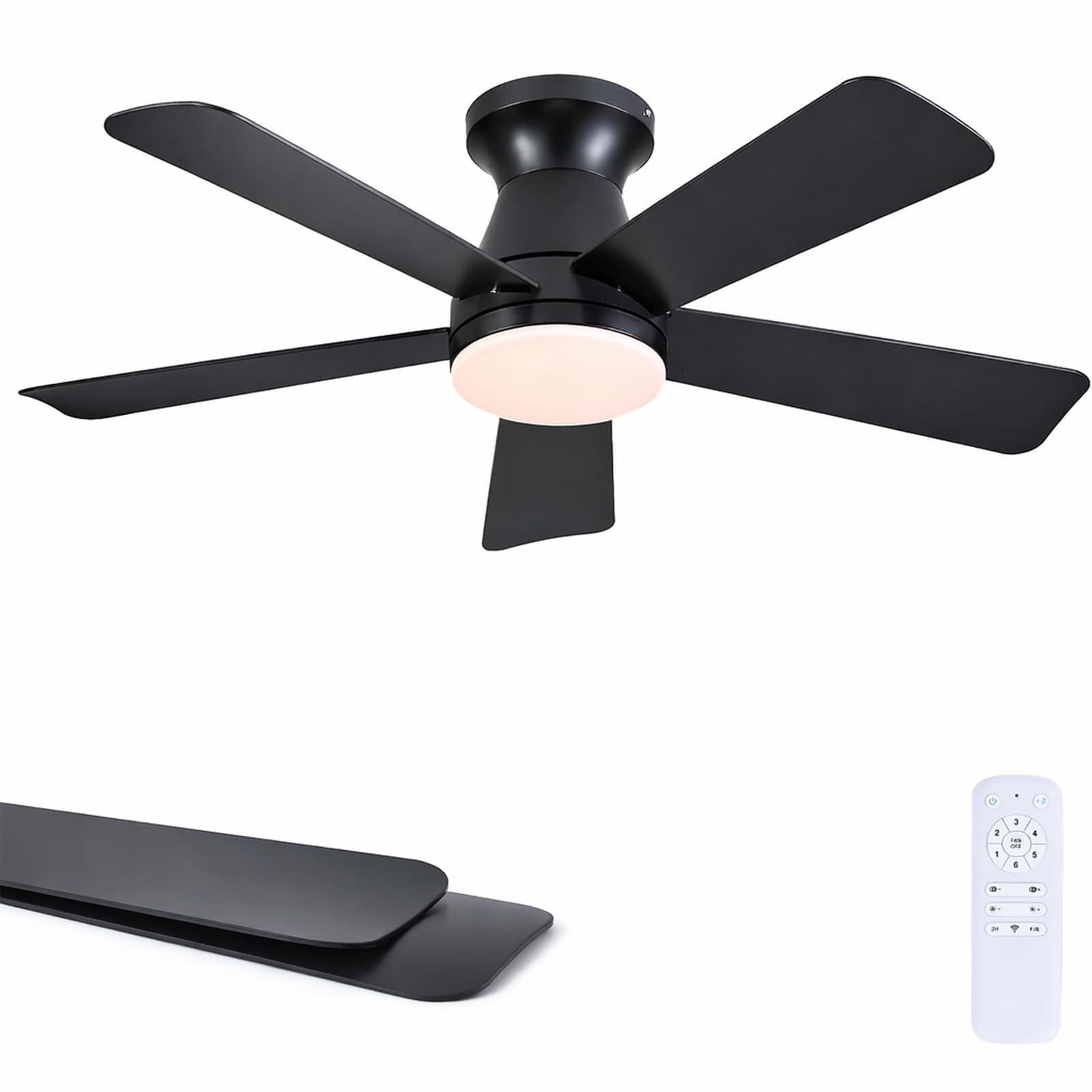 Goniyado 41" Modern Black Low Profile Ceiling Fans with Lights and Remote