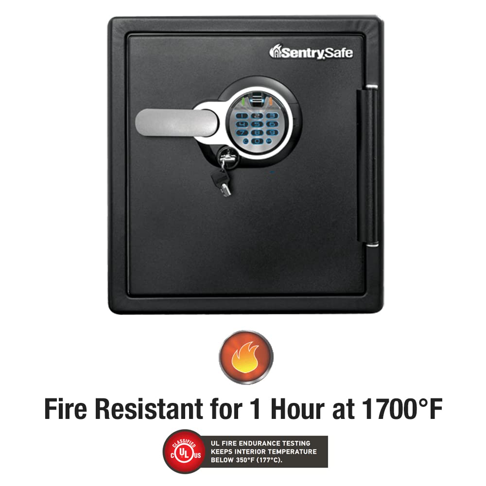 SentrySafe Fireproof and Waterproof Home Safe with Biometric Fingerprint Lock, Keypad, and Key Lock for Securing Money, Jewelry, Documents, 1.23 Cubic Feet, SFW123BTC
