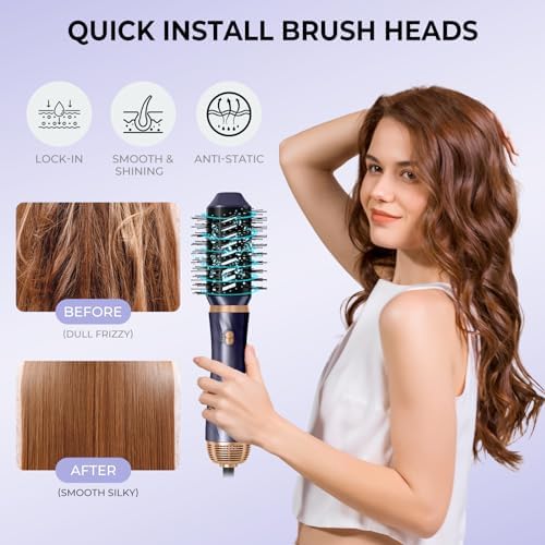 6 in 1 Blow Dryer Brush, Detachable Hair Dryer Brush Air Curler Air Styler Wrap, Curly Twist Hot Curling Iron, Blow Dryer Hot Brush Styler Negative Ion Brush, Travel Hair Styling Tool