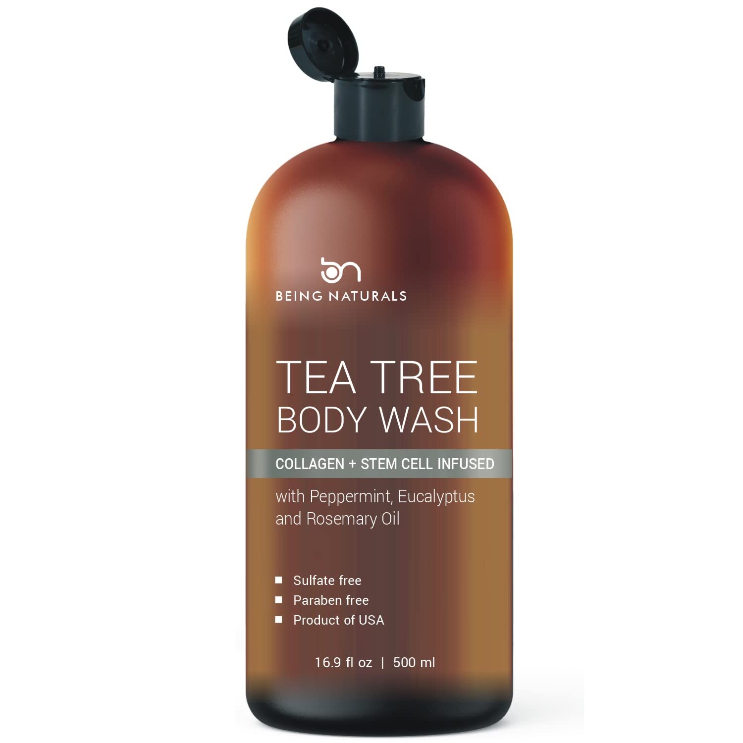 Body Wash with Tea Tree & Organic Tea Tree Oil - Fights Odor, Acne & Skin Issues, 16.9 oz by BeingNaturals