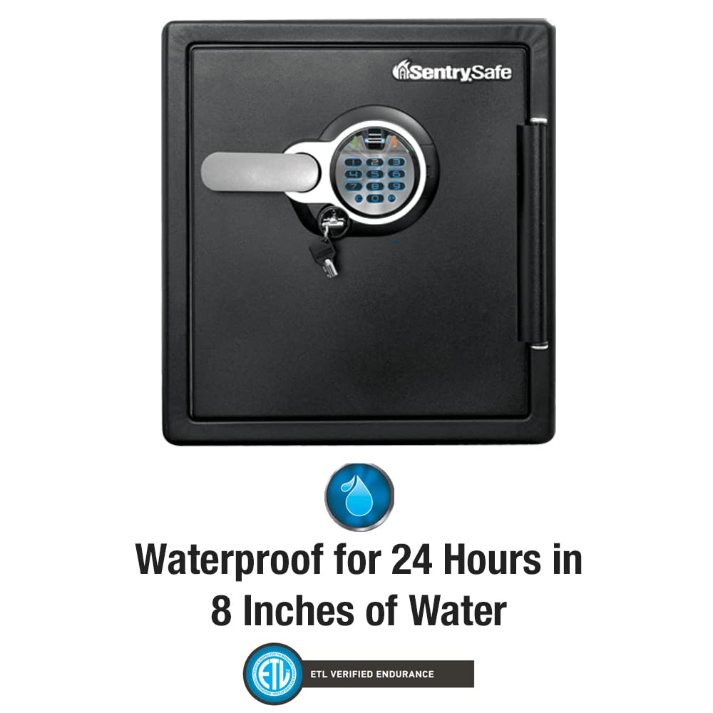SentrySafe Fireproof and Waterproof Home Safe with Biometric Fingerprint Lock, Keypad, and Key Lock for Securing Money, Jewelry, Documents, 1.23 Cubic Feet, SFW123BTC