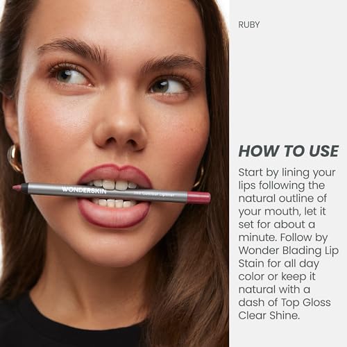 Wonderskin Lip Liner Pencil - 360 Contour Lipliner, Long Lasting, Sharpenable, Waterproof and Transfer-Proof Nude Lip Liner Pencil (Ruby)