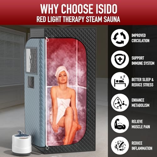 Portable Infrared Steam Sauna with 660nm Red Light Therapy& 850nm Infrared Light Device, 3L 1300W Steamer, Folding Chair, Full Body Personal Sauna Box Sauna Tent for Home Sauna