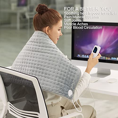 Heating Pad - Electric Heating Pads - Hot Heated Pad for Back Pain Muscle Pain Relieve - Dry & Moist Heat Option - Auto Shut Off Function (Light Gray, 33''×17'')
