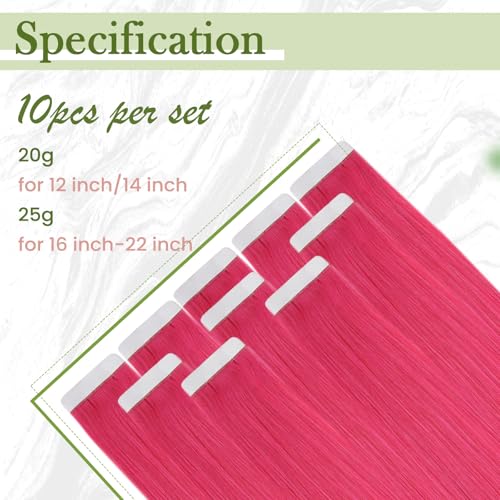 RUNATURE Seamless Tape in Hair Extensions Human Hair 22 Inch 25g 10pcs Hot Pink Hair Extensions Tape Ins Skin Weft Invisible Tape in Real Hair Extensions for Women Full Ends Natural Remy Hair