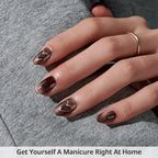 BTArtbox Extra Short Almond Press On Nails - Brown Cat Eye Press On Nails with Glue for Women, Opaque Soft Gel Glue On Nails in 16 Sizes - 32 Stick On Nails Kit, Heart Coffee Art