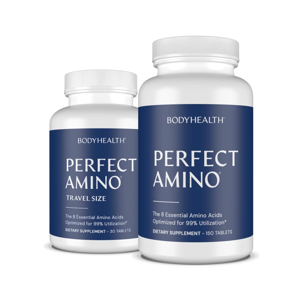 BodyHealth PerfectAmino Tablets (150ct Plus 30ct Travel Bottle), Essential Amino Acid with BCAAs + Lysine, Phenylalanine, Threonine, Methionine, Tryptophan, Supplement for Recovery & Strength