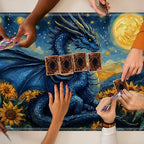Playmats for Magic: The Gathering MTG Card Game Mat Plus 50 Pcs Card Sleeves, 24 x 14 inch TCG Mat with Stitched Edge for Commander Deck Duskmourn Board Game, Blue Dragon Sunflowers Sky