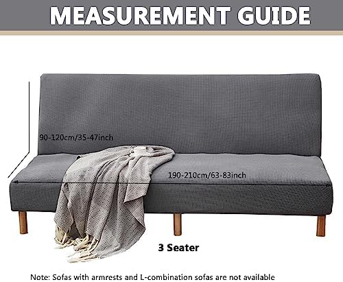 OQHAIR Armless Futon Cover Stretch Jacquard Sofa Slipcover Textured Small Checks Couch Cover Furniture Protector Machine Washable -Wine red-3Seater