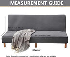 OQHAIR Armless Futon Cover Stretch Jacquard Sofa Slipcover Textured Small Checks Couch Cover Furniture Protector Machine Washable -Wine red-3Seater
