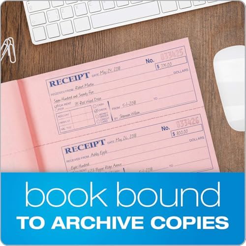 Adams Money and Rent Receipt Book, 3-Part, Carbonless, White/Canary/Pink, 7-5/8" x 10-7/8", Bound Wraparound Cover, 100 Sets per Book, 4 Receipts per Page (TC1182)