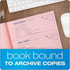 Adams Money and Rent Receipt Book, 3-Part, Carbonless, White/Canary/Pink, 7-5/8" x 10-7/8", Bound Wraparound Cover, 100 Sets per Book, 4 Receipts per Page (TC1182)