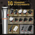 PRITECH Beard Trimmer for Men, 6 in 1 Beard Trimmer Kit, Electric Beard Trimmer with Hair, Precision, Body, Nose, Foil Razor, Grooming Kit Waterproof IPX6 (Silver)