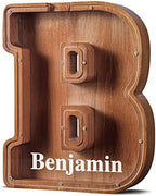 Summidate Customized Name Extra Large Wooden Piggy Bank for Kids Boys Girls Alphabets Letter A-Z Coins Bills Money Change Saving Box (Laser Engraved) Educational Toys 12"- Letter B