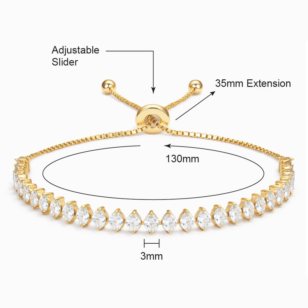 SWEET PEEPS 18K Gold Dipped CZ Tennis Bracelet for Women, Marquise Cut Cubic Zirconia Adjustable Bracelet, Dainty Gold Jewelry for Everyday Wear
